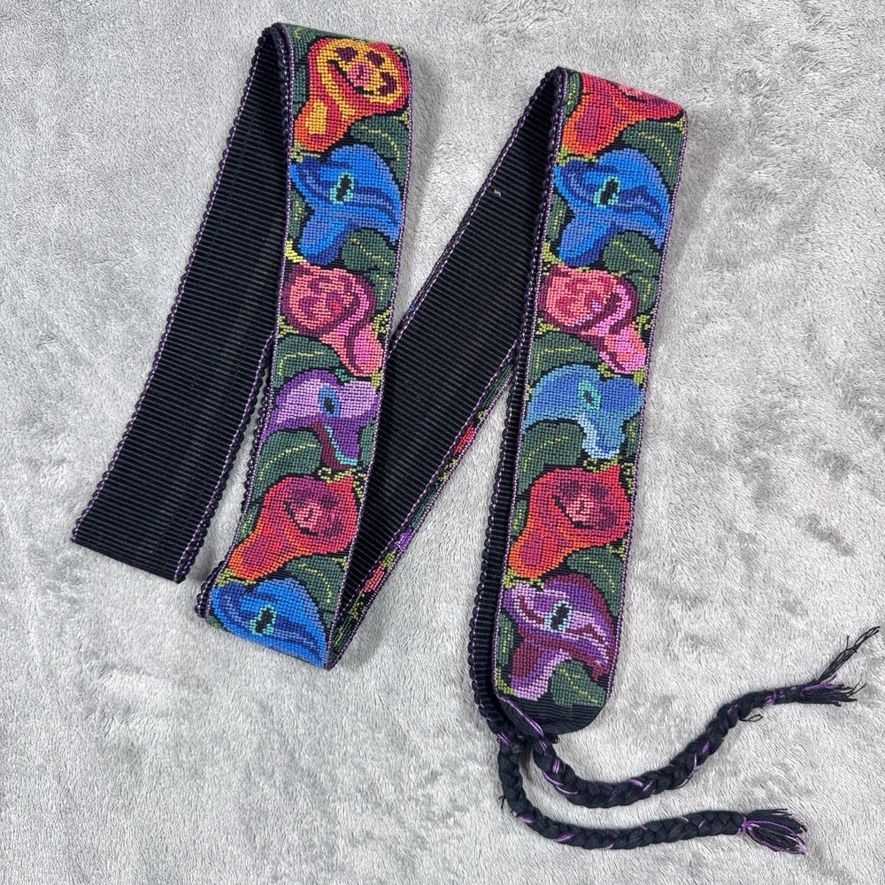 Handmade Guatemalan Floral‎ Embroidered Woven Sash Belt Boho Textile Tie